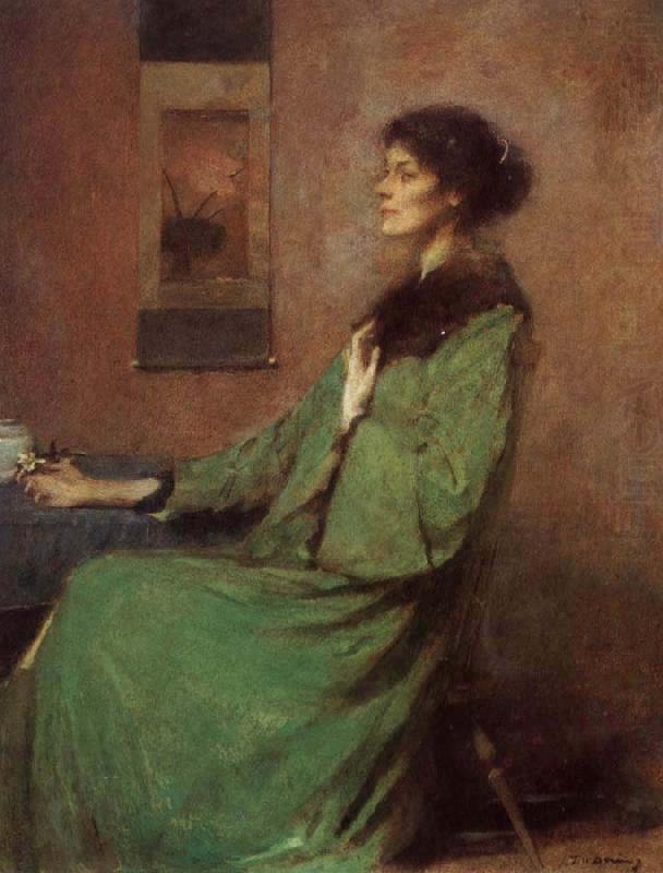 Portrait of lady holding one rose, Thomas Wilmer Dewing